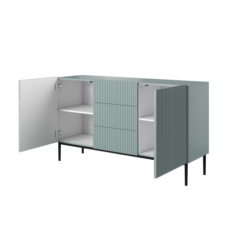 Komoda Nicole 150 cm z szufladami i półkami - szałwia / czarne nóżki - Limitowana oferta